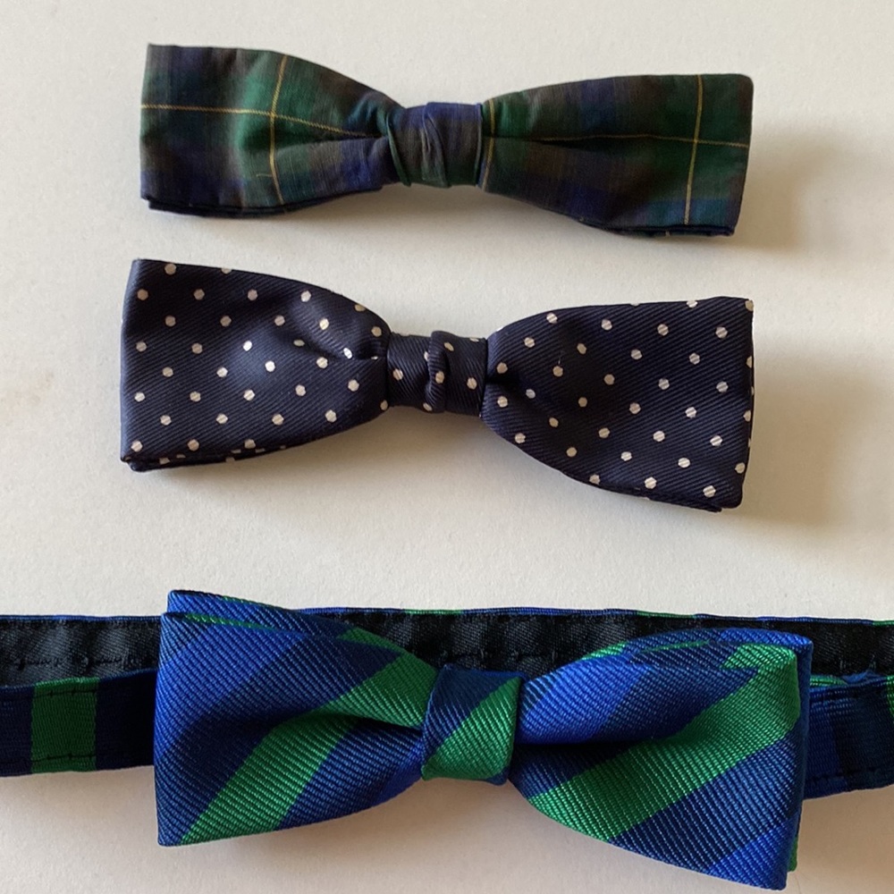 Three vintage Bow Ties Navy Green Polkadot - Picture 2 of 8